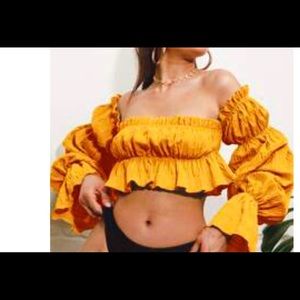 SHEIN Off Shoulder Gathered Sleeve Peplum Top